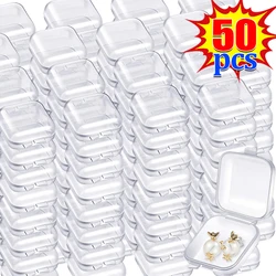 50/1pcs Mini Square Storage Box Transparent Jewelry Boxes with Hinged Lid for Earrings Rings Dustproof Packaging Case Organizers