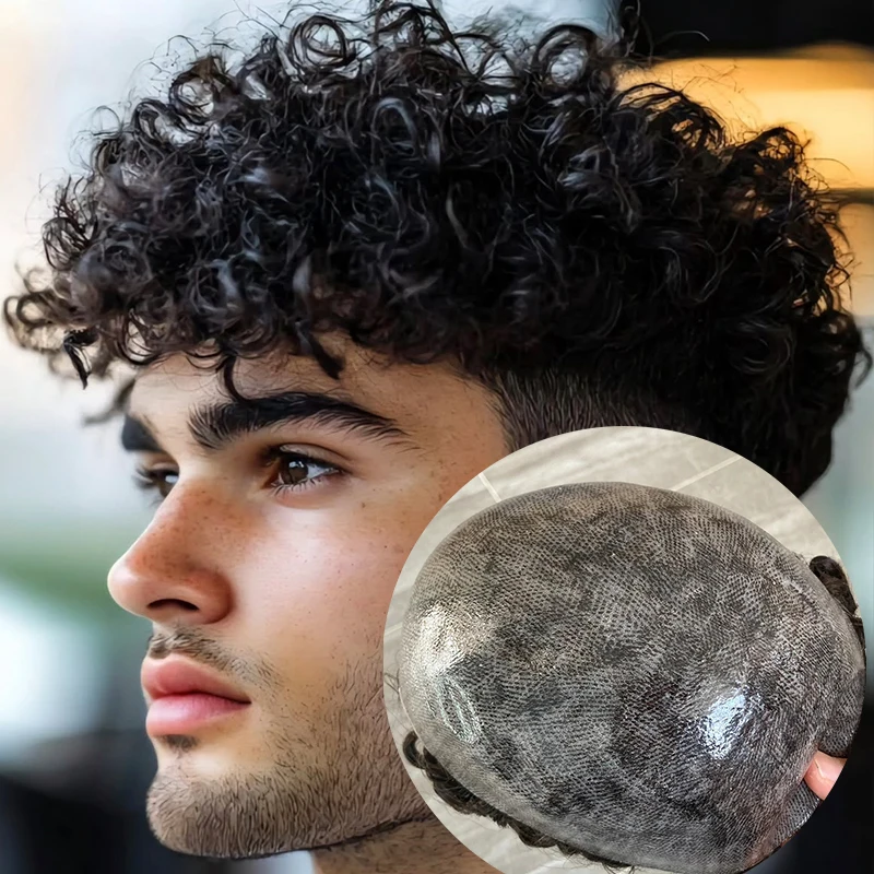 

Men's Toupee 15mm Afro Kinky Curly African American Wig Super Durable Skin Full PU Real Human Hair Prosthesis System Hairpieces