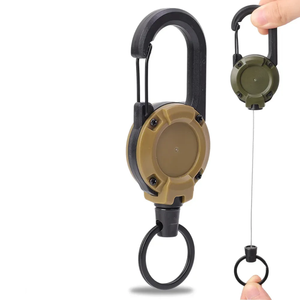 개폐식 헤비 듀티 풀 릴 카라비너 ​​열쇠 고리 강력한 강철 와이어 로프 버클 스프링 열쇠 고리 야외 스포티 한 키 체인 도구