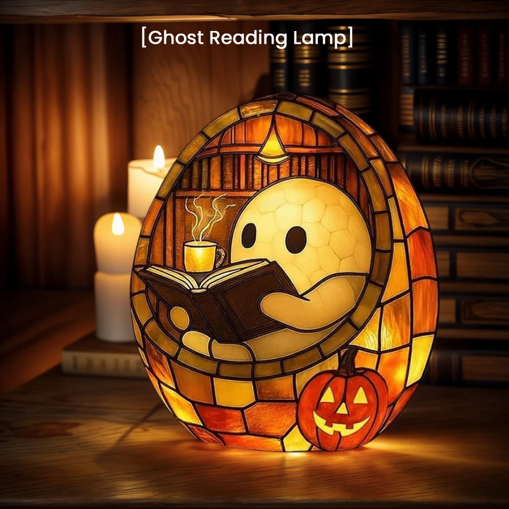 Ghost Reading Book Lamp Halloween Readers Bookish Aesthetic Light Halloween Decor for Readers & Book Lover