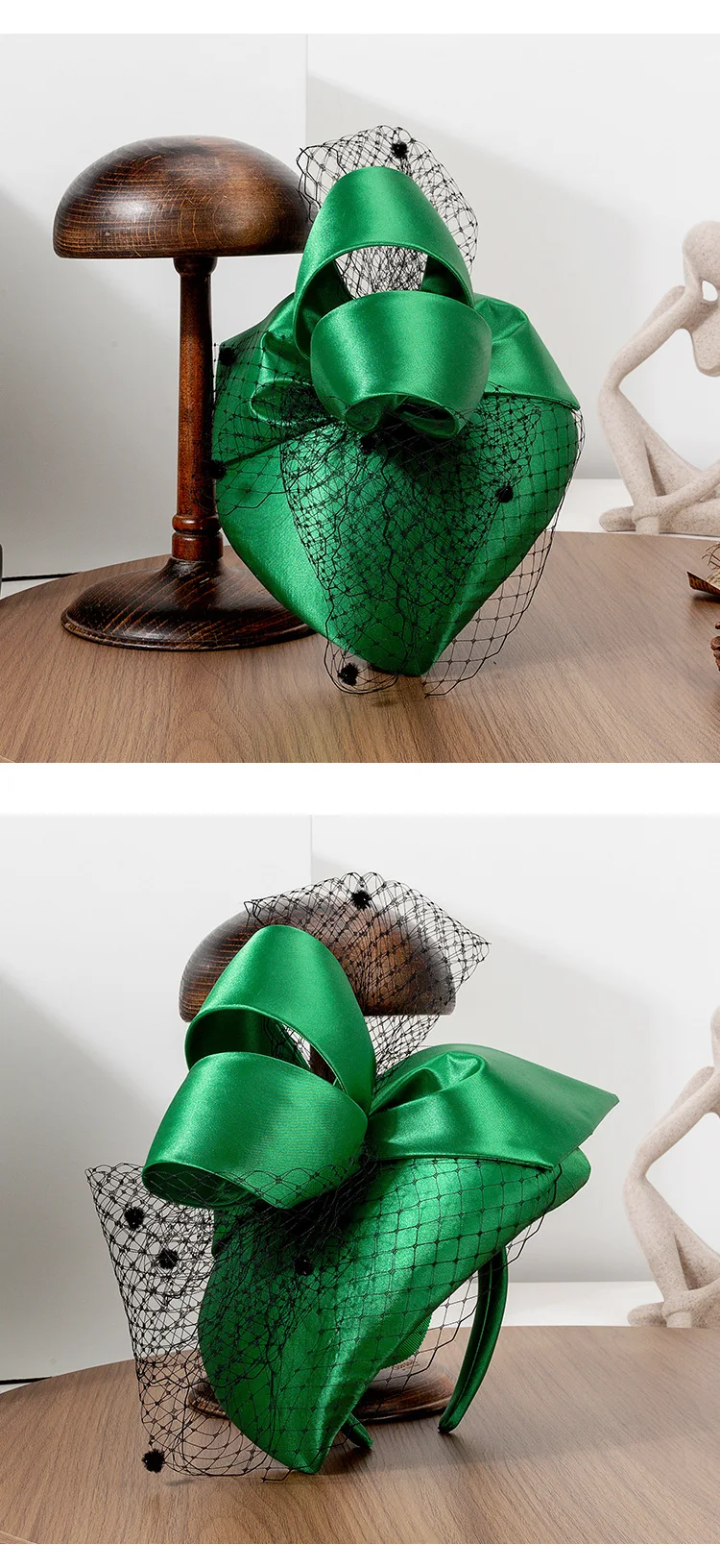 Luxus Grün Cocktail Tee Party Frauen Fascinator Hüte Stirnband Haar Zubehör Modische Elegante Mode Schleier Kappen Hutbänder – Detail 8