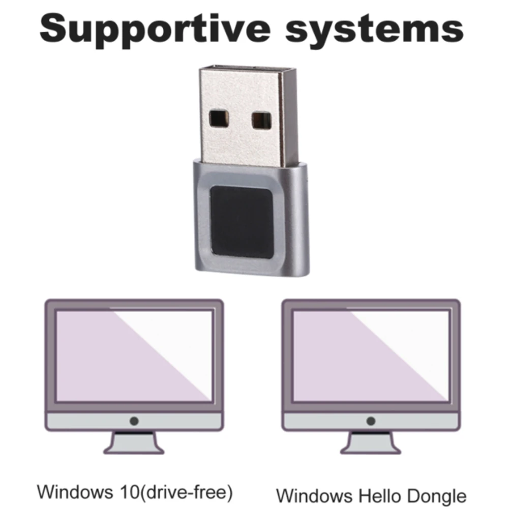 ABZZ-Silver USB Fingerprint Reader Hello Fingerprint Dongle For Windows 10/11 Laptops