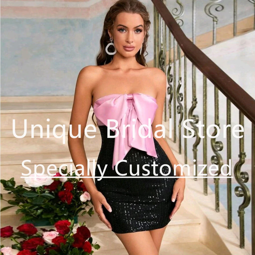 

Женское мини-платье без бретелек, с открытой спиной, на молнии, облегающее платье без рукавов с бантом, сексуальные коктейльные платья, 2023