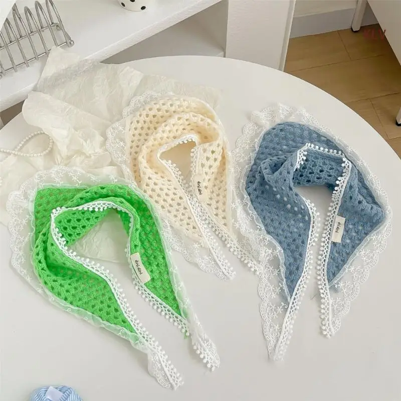 

Knitted Lace Headscarf for Female Spring Hollowed Hairband Decorative Headwrap Music Festival Hairscarf Photo Headbands