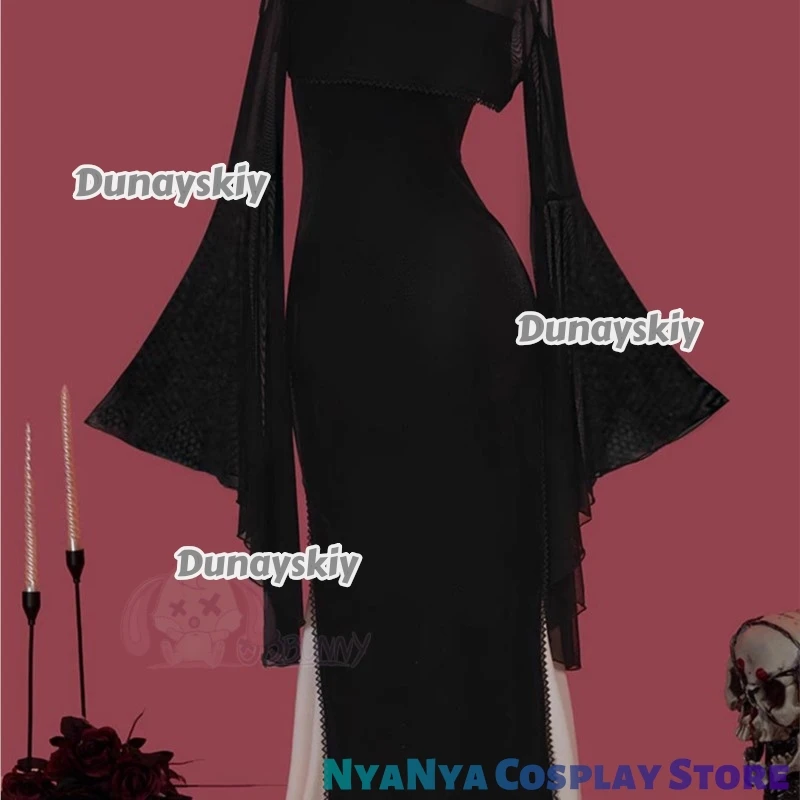 فستان هيكل عظمي فارس قوطي داكن فستان الهالوين التأثيري هالروويين كوسثماني فستان أسود بفتحة جمجمة وأكمام مضيئة وقلادة عباءة ‌