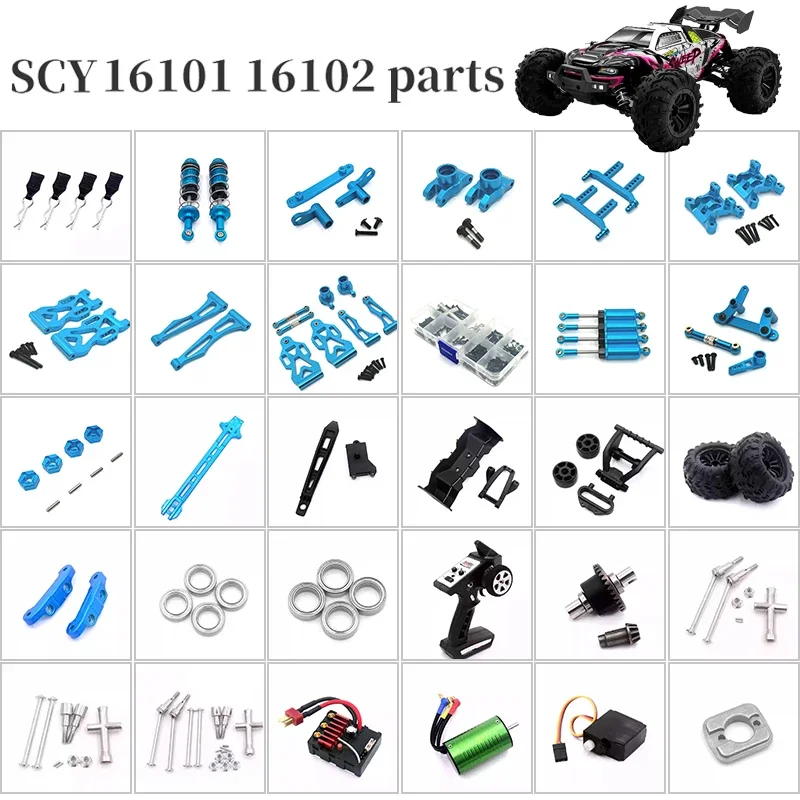 SCY 16101Pro, 16102 PRO Metal Upgraded Suspension Hub Bearing Rods, Rocker Arm Gear Bearings, Steering Cups and Other Parts