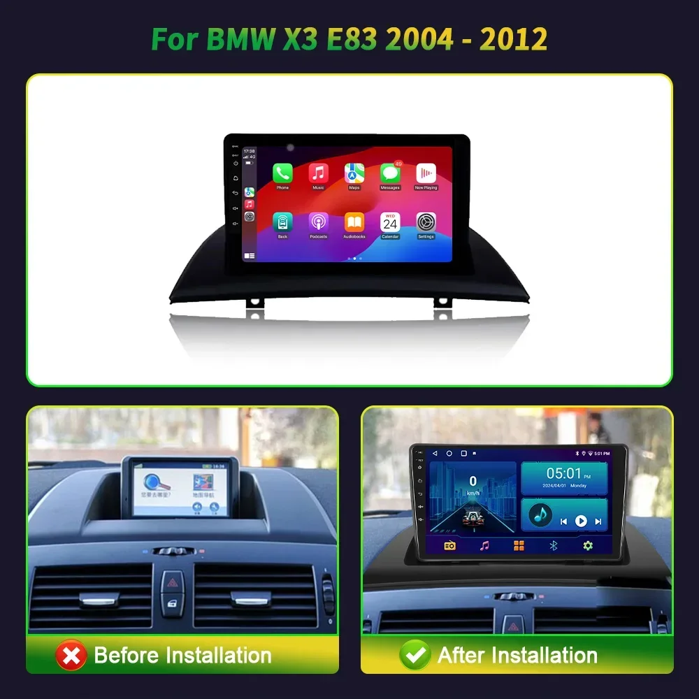 For BMW X3 E83 2003-2010 Wireless CarPlay Stereo Android Auto Central Multimedia Navigation System Head Unit 2DIN Screen