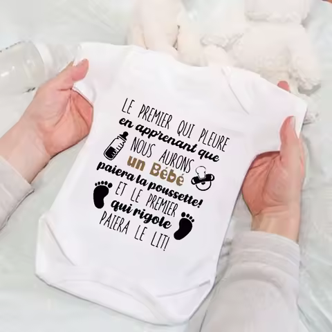 Funny French Print Baby Bodysuit Pregnancy Announcement Newborn Jumpsuit Outfit Infant Short Sleeve Romper Toodler Unisex Outfit