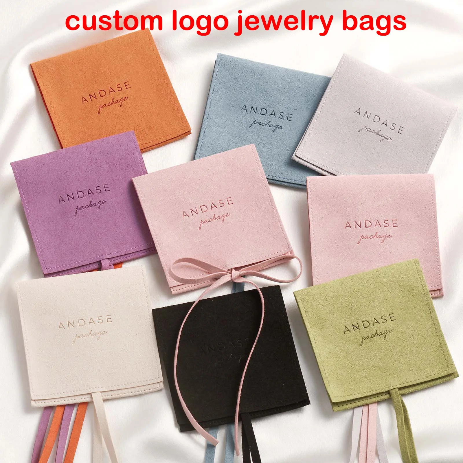 High Quality Personalized Suede Jewellery Pouch Custom Logo Envelope Flap Pouches Earrings Necklace Ring Small Bag Business Logo