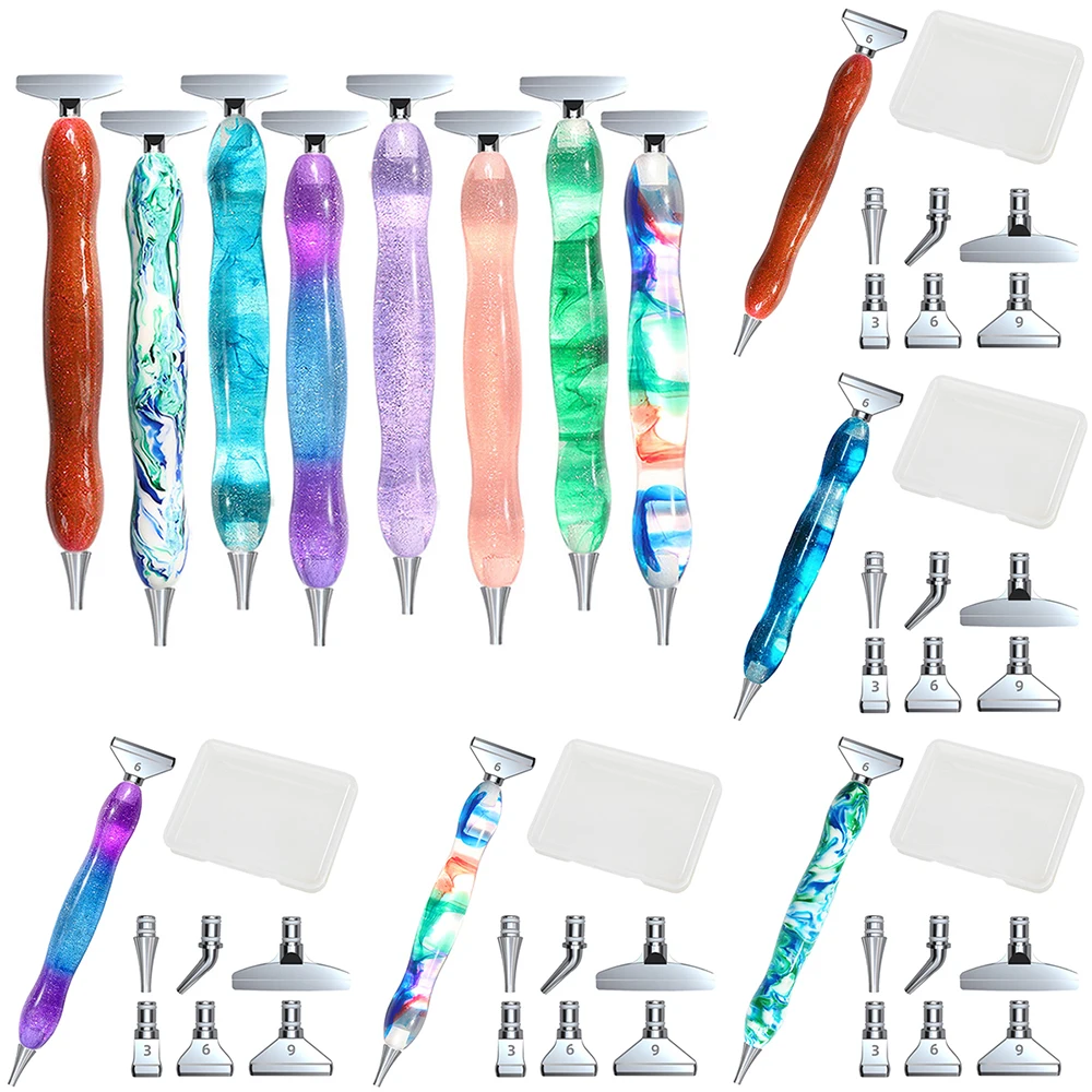 

Resin Diamond Painting Pen With Glue Clay Alloy Replacement Pen Heads Multi Placers Point Drill Pens DIY Crafts Nail Art Tools