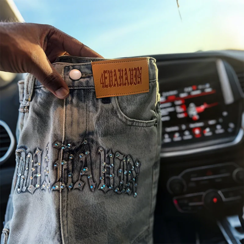 Y2K الاتجاه جينز غير رسمي رقعة الشطرنج نمط رسالة مطرزة عالية الجودة الدنيم السراويل الرجال النساء خمر الشارع الشهير المتعثرة