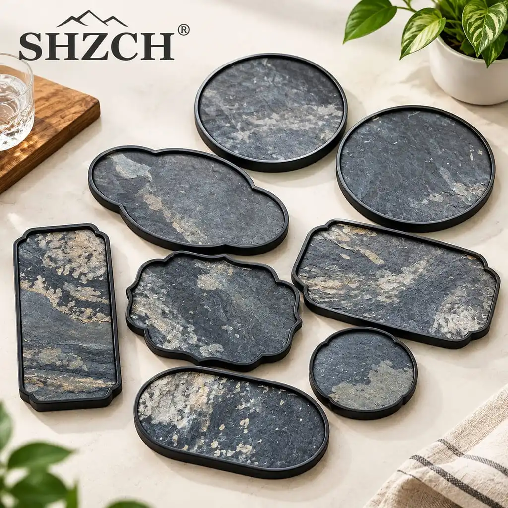 Wabi-sabi Stitched Rock Panel Tea Tray Dessert Candy Tray Coffee Storage Board Teapot Support Dishes for Serving Tea Ceremony