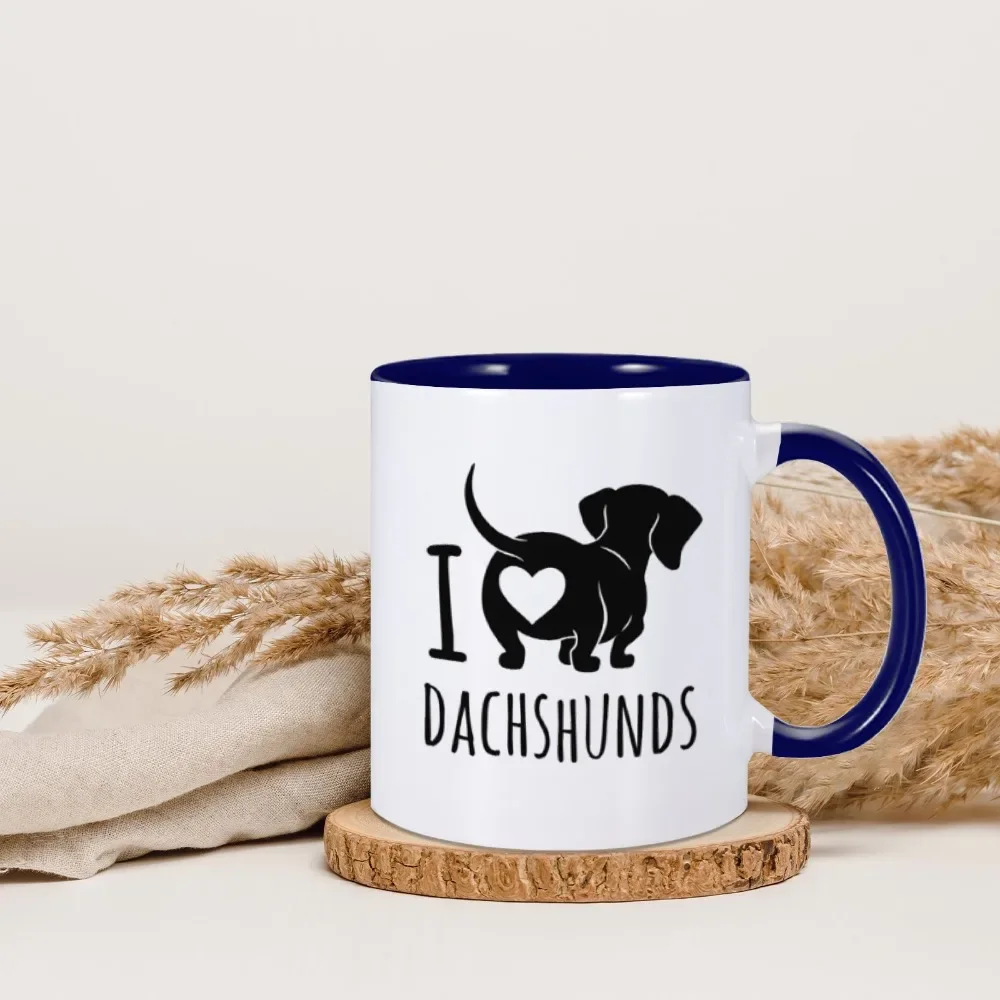 Cute Dachshund Mug I Love Dachshund Ceramic Camping Coffee Mugs Birthday Gift for Sausage Dog Lover Pet Owner Milk Tea Cup 11oz