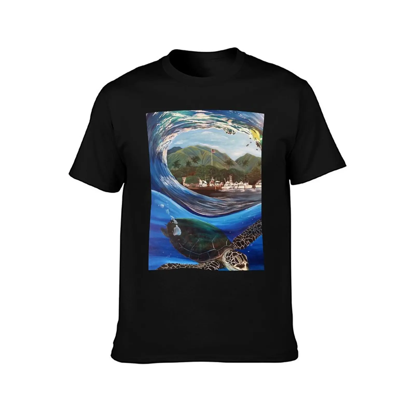 Lahaina Harbour Honu T-Shirt, Summer Casual Cotton Tee, Oversized Streetwear Tops, Vintage Graphic Print, Loose Fit Short Sleeve