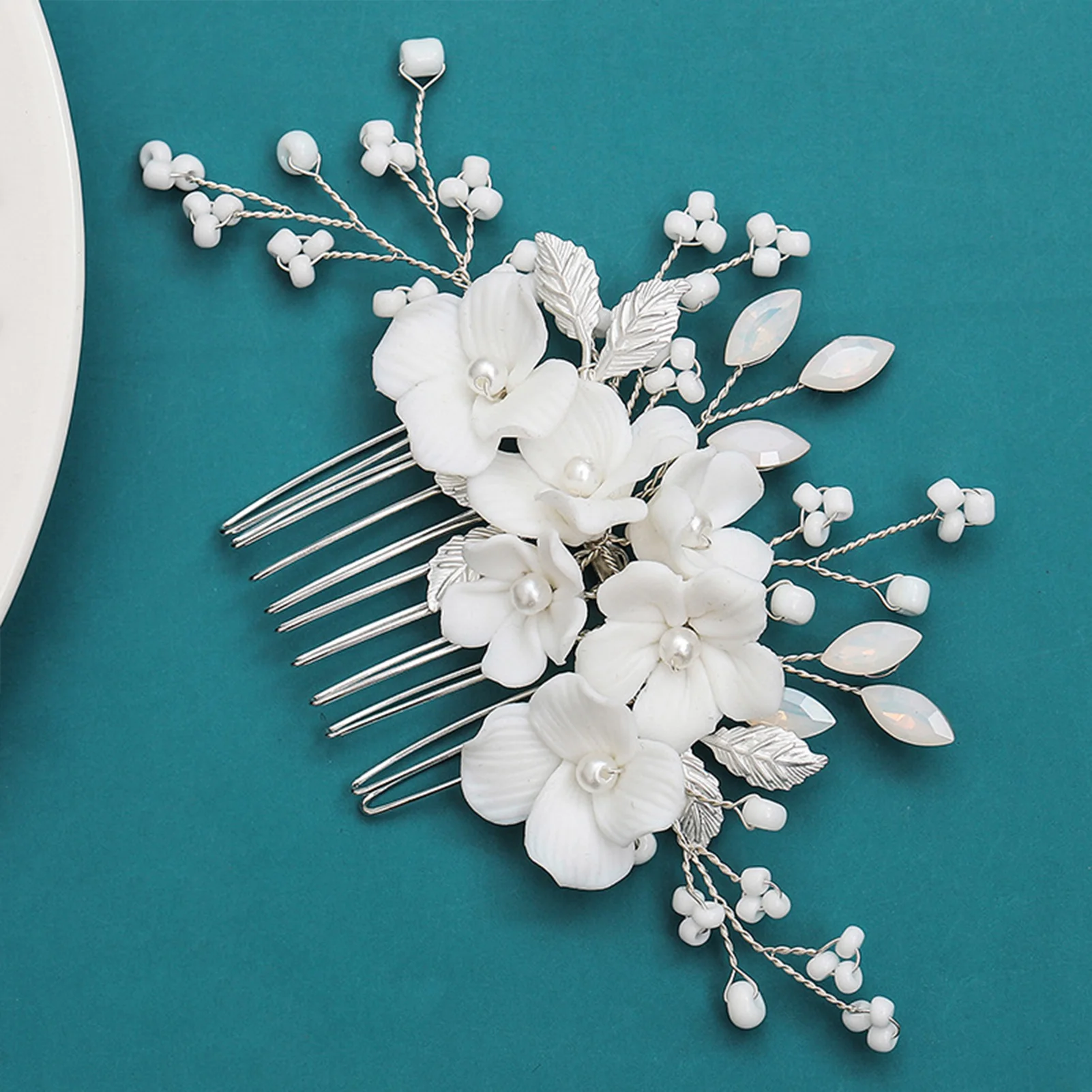 Woman's Ceramic Pearl Hair Comb Headpiece Chinese Style Pearl Hair Styling Tool Accessories for Birthday Stage Party Hairstyle