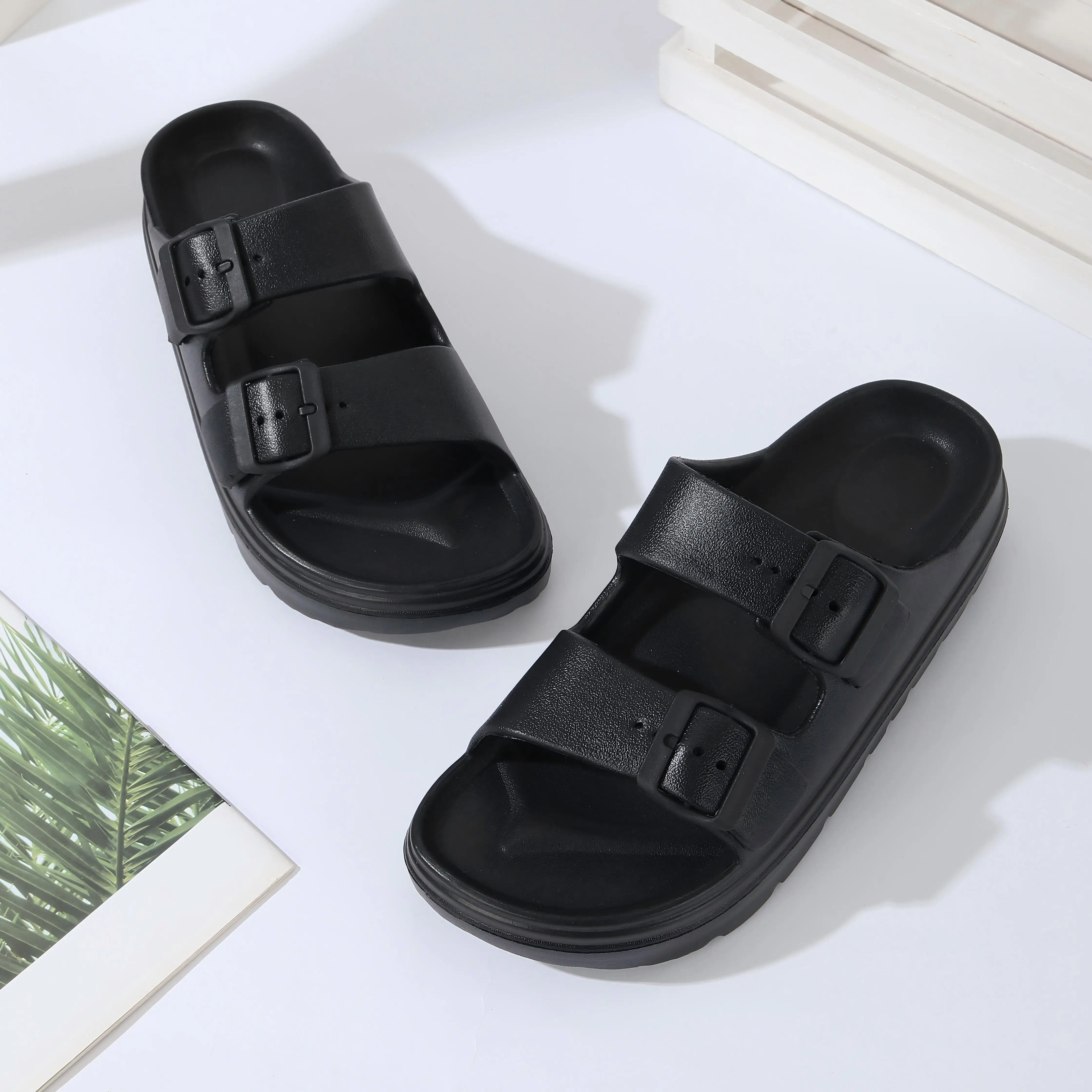 Men's High-End Thick-Soled Slippers, Women's New Summer Style Outdoor Sandals with Double Straps, Non-Slip, Breathable, Soft-Soled Beach Shoes
