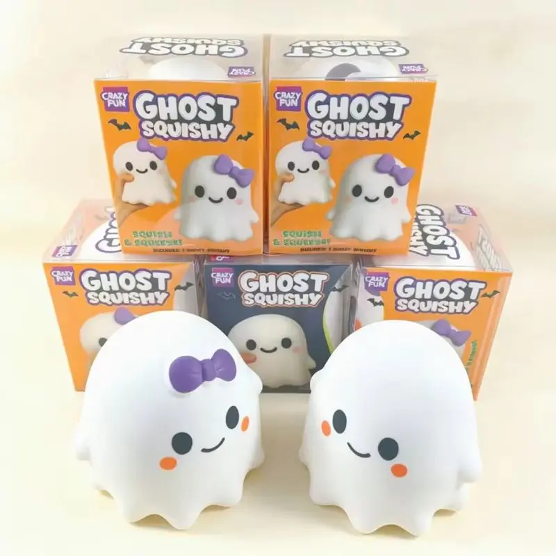 14cm Crazy Fun Ghost Squishy Large Cute Bow Spooky Halloween Stress Relief Slow Rising Squeeze Toy Gift For Party Decoration