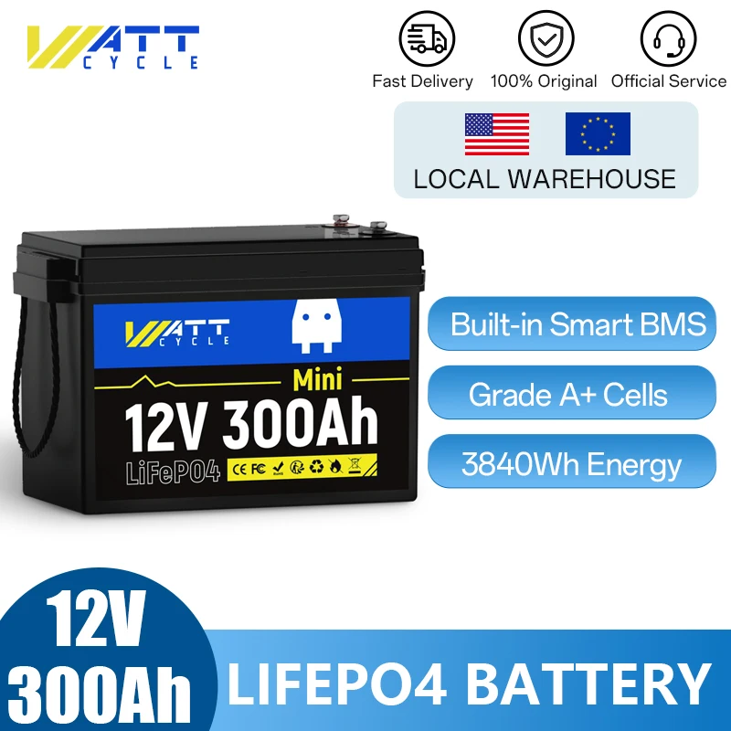 

Wattcycle 12 В 300 Ач Мини LiFePO4 Батарея Защита от низких температур Портативная перезаряжаемая мощность для автофургонов/фургонов/гольф-каров и т. д.