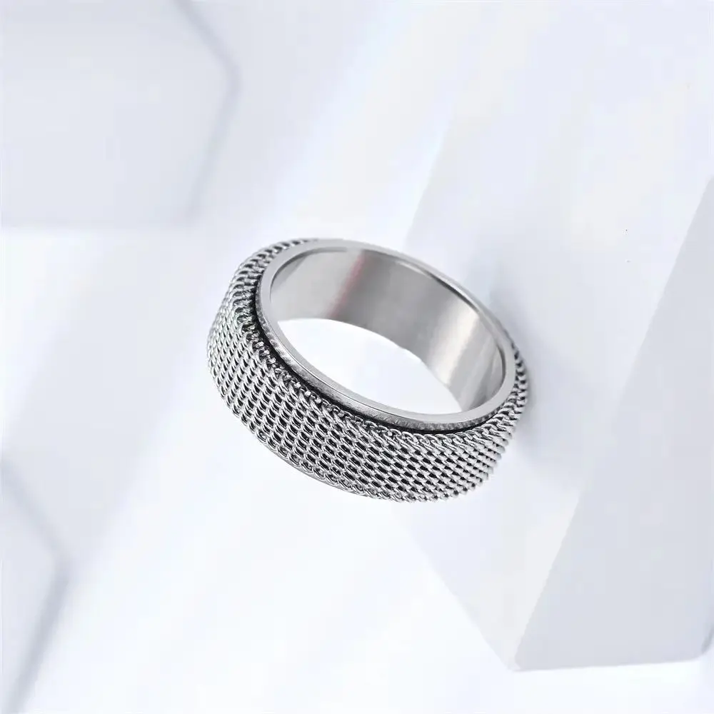 2026 Stainless Steel Mesh Rotating Fidget Ring Stress Relief Spinner Ring Unisex Daily Fashion Jewelry