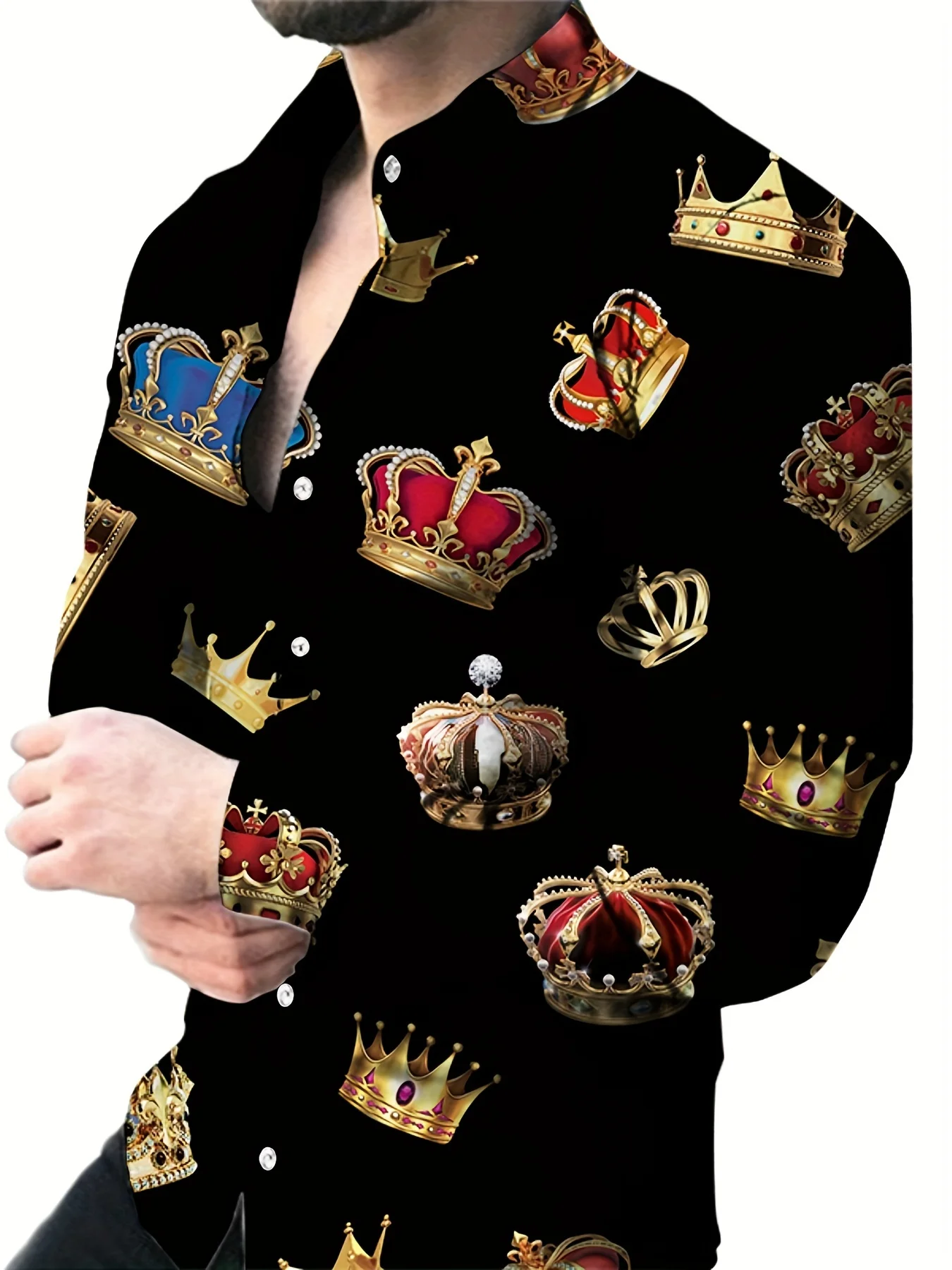 Men's long-sleeved shirts with bold abstract prints - bright colour-block designs, versatile fashion