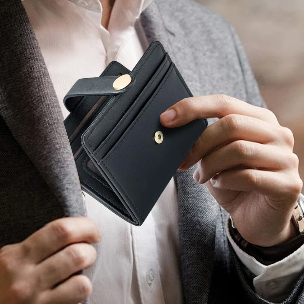 Women Double Fold Zipper Wallet with Keychain Vintage Pocket PU Leather Solid Color Purse Work Date Purse