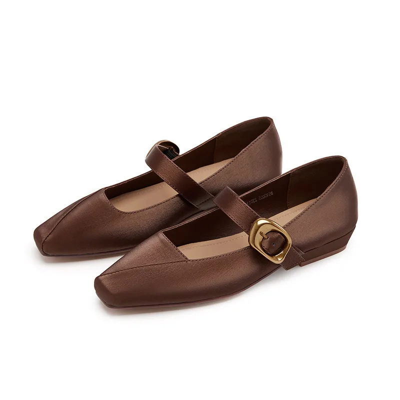 

Women Flat Shoes Thick Heel square Toe Mary Jane Shoes Female Fashion Elegant Shallow mouth Comfortable Commuting Shoes