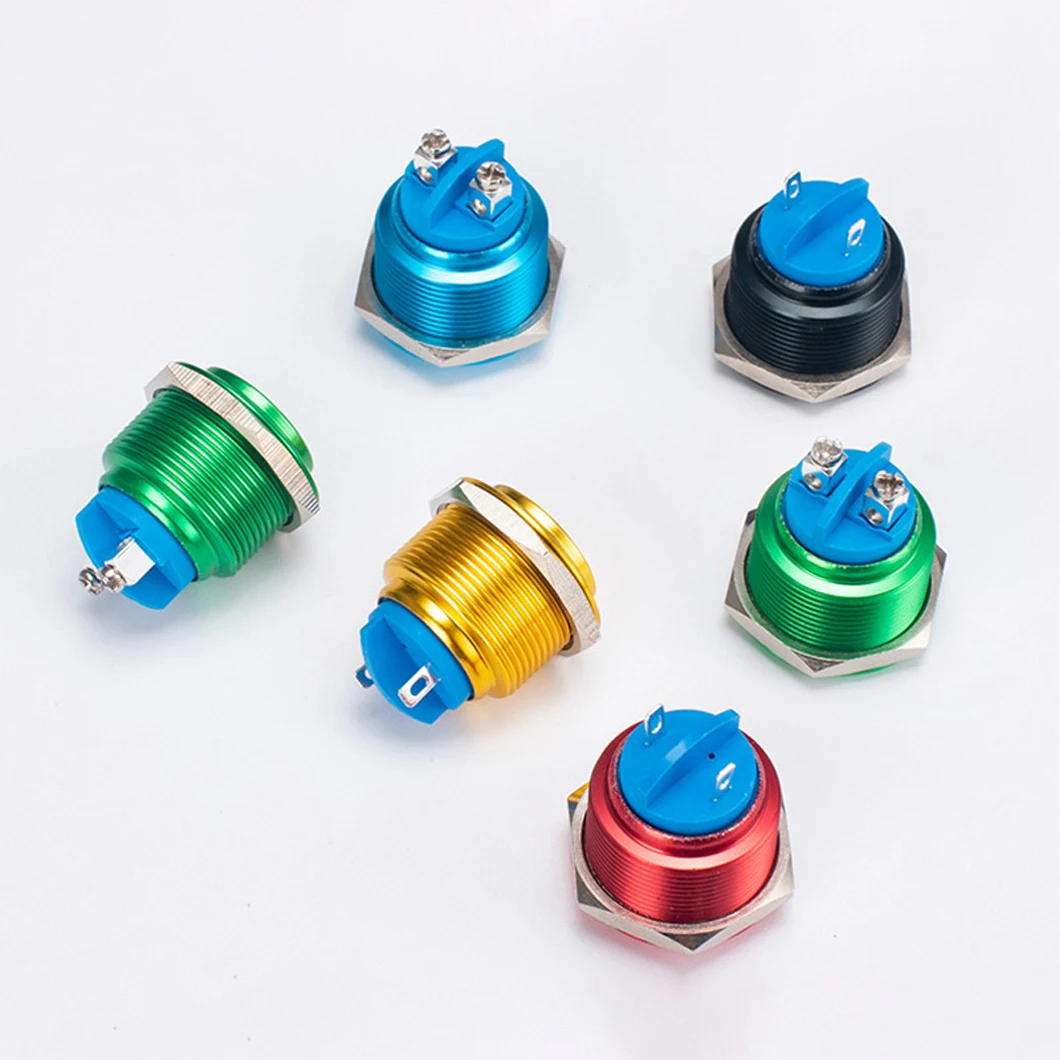 

19mm Flat/High Head 1NO Momentary Metal Push Button Switch with 2 Screw/Pin Terminal Red/Blue/Green/Yellow/Black Push Button