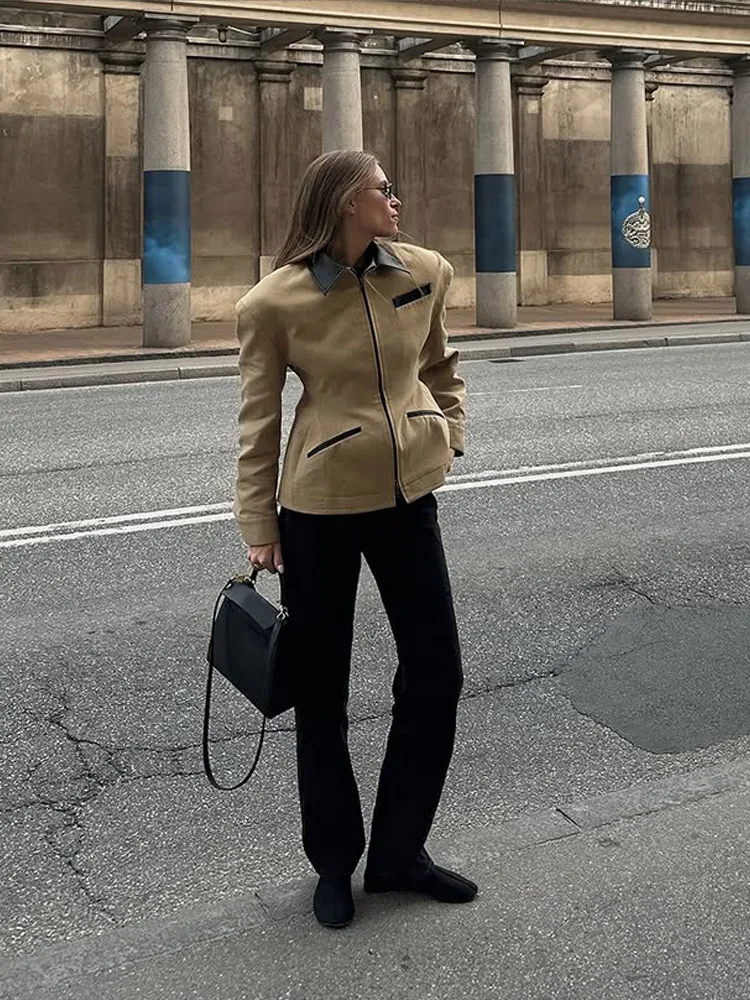 Damskie kurtki slim fit 2025 Basic Chic Zipper Lapel Coats Casual Full Sleeve Outerwear For High Street Commute Lady Outerwear