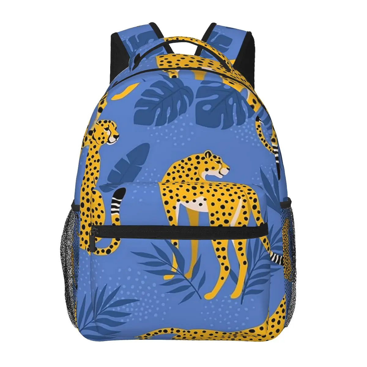 

Blue Cheetah Pattern Backpacks Boys Girls Bookbag Children School Bags Cartoon Travel Rucksack Shoulder Bag Large Capacity