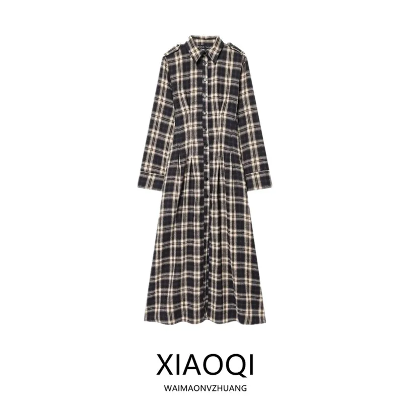

Новинка зимы: Женское длинное миди-платье в клетку, универсальное, свободного кроя, с длинными рукавами, на одной пуговице, повседневное
