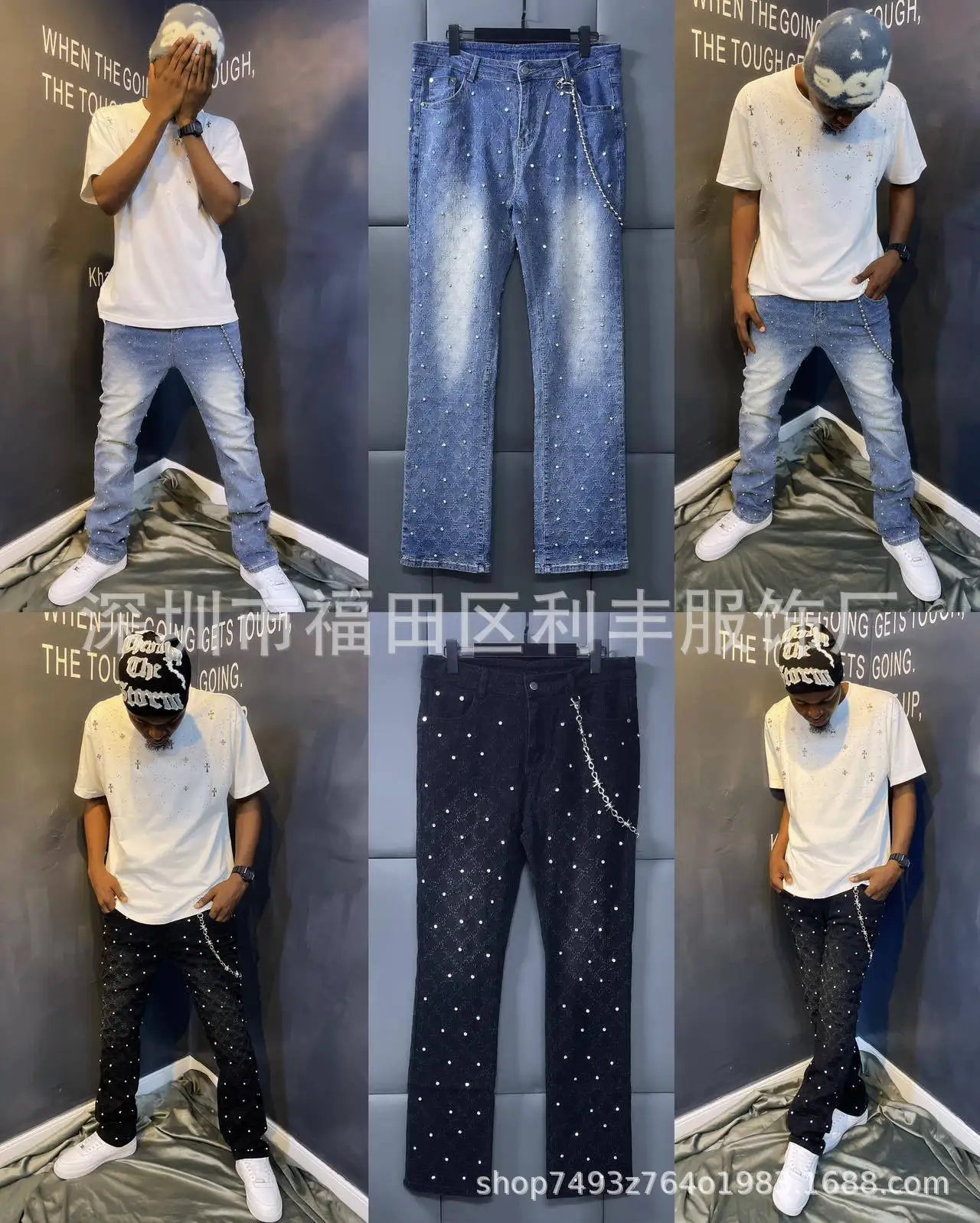 Jeans Denim Men Long Pants Flare Pant Hole Sheath High Waist Casual Punk Gothic Streetwear Straight Trousers Autumn Winter