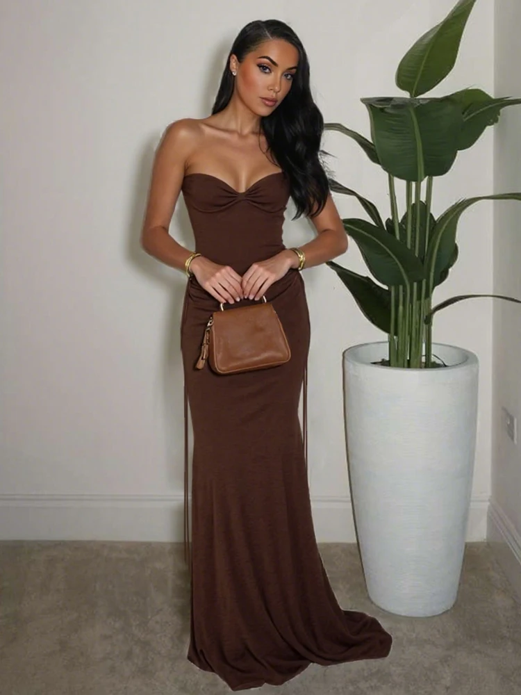 

Sisterlinda Trend Вечерний комплект из 2 предметов Женское боди без бретелек + рюшами на шнурке Персиковая юбка на бедрах Hottie Сексуальные облегающие наряды для свиданий