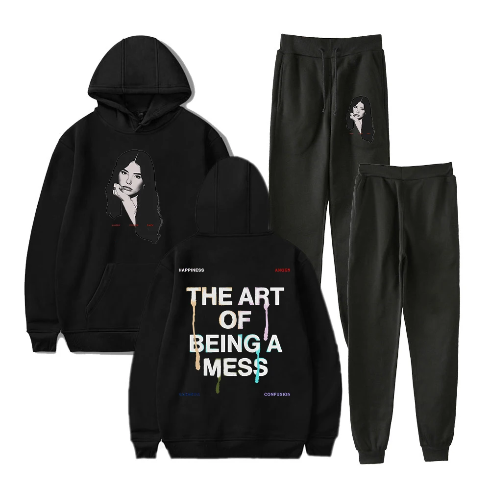 GF Lauren Spencer Smith The Art Of Being A Mess Photo Moletom com capuz Jogger Calças Conjunto de duas peças Moletons + Calça de moletom Conjunto masc