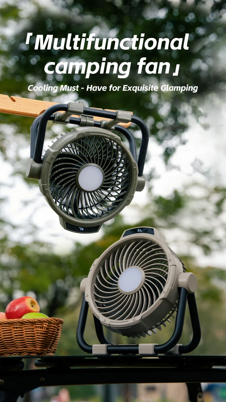 Tragbarer 6-in-1 Outdoor-Campingventilator 10000mAh Wiederaufladbarer Kabelloser Zelt-Deckenventilator 5-Stufen-Einstellung Fernbedienung LED-Licht – Detail 2