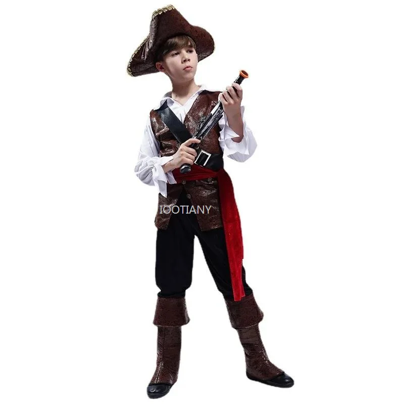 Boys Pirate Cosplay Pirate Captain Jack Sparrow Carnival Costume Kids Children Purim Party Stage Party Luxury Buccaneer Outfits