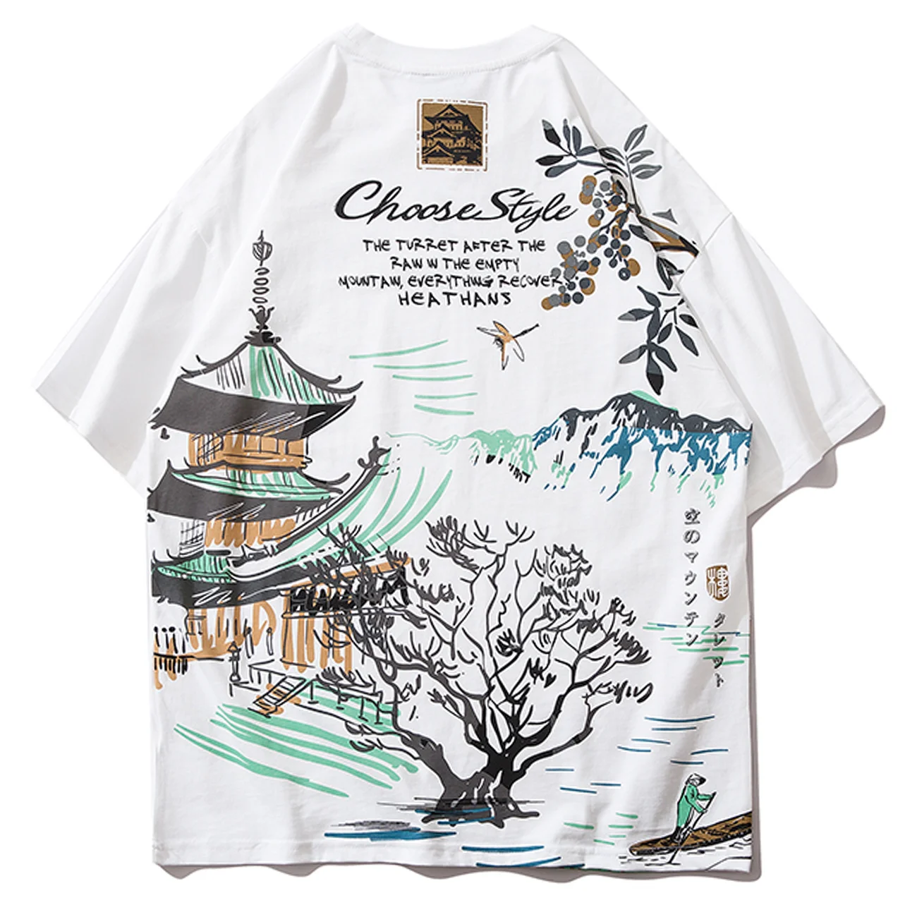 Hop Hip Streetwear T-Shirt Men Ancient Building Tree Print Tshirts 2022 Summer Harajuku Cotton Short Sleeve Shirts Casual Tops