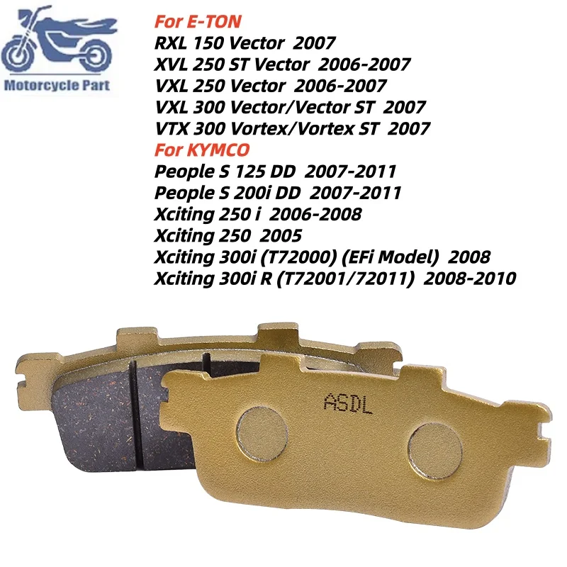 Задние тормозные колодки для E-TON XVL250 VXL300 RXL 150 XVL VXL VTX 250 300 Vector 2006 2007, для KYMCO Xciting 250 i 300 i People S 125