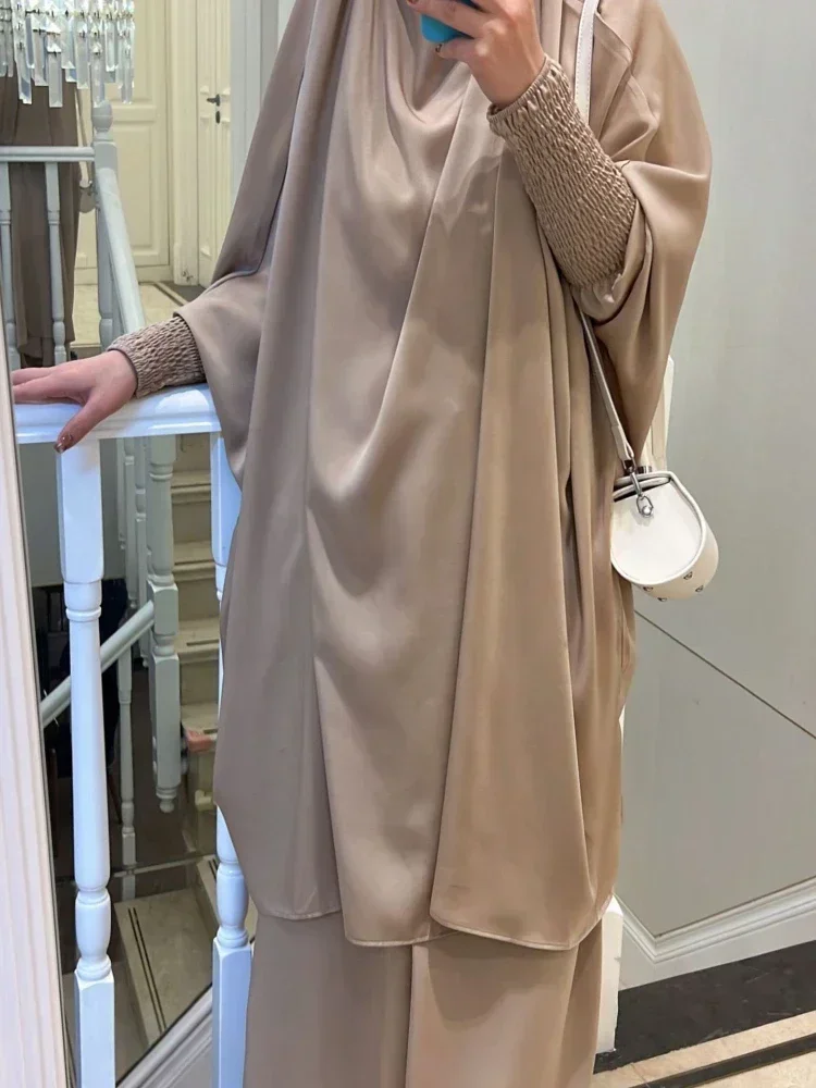 Ramadan Eid 2 Piece Jilbab Set Long Khimar Robe Abaya + Skirt Muslim Women Prayer Garment Abayas Dubai Islam Outfit Niqab Burka