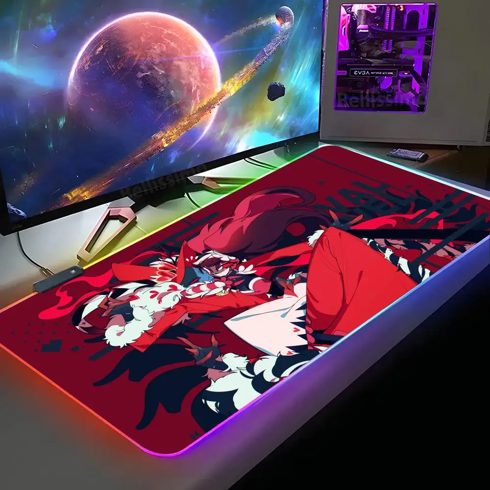 

H-Hazbin Hotels Alastors Коврик для мыши XXL RGB Игровой коврик для мыши HD Аксессуары для геймеров Светодиодные коврики для мыши Ковер для ПК с подсветкой