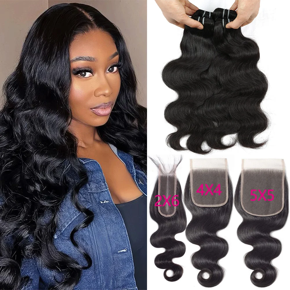 15A Double Drawn Human Hair Bundle And Closure 100% Raw Human Hair Body Wave Human Hair Bundles With 4X4 Lace Closure 5X5/2X6