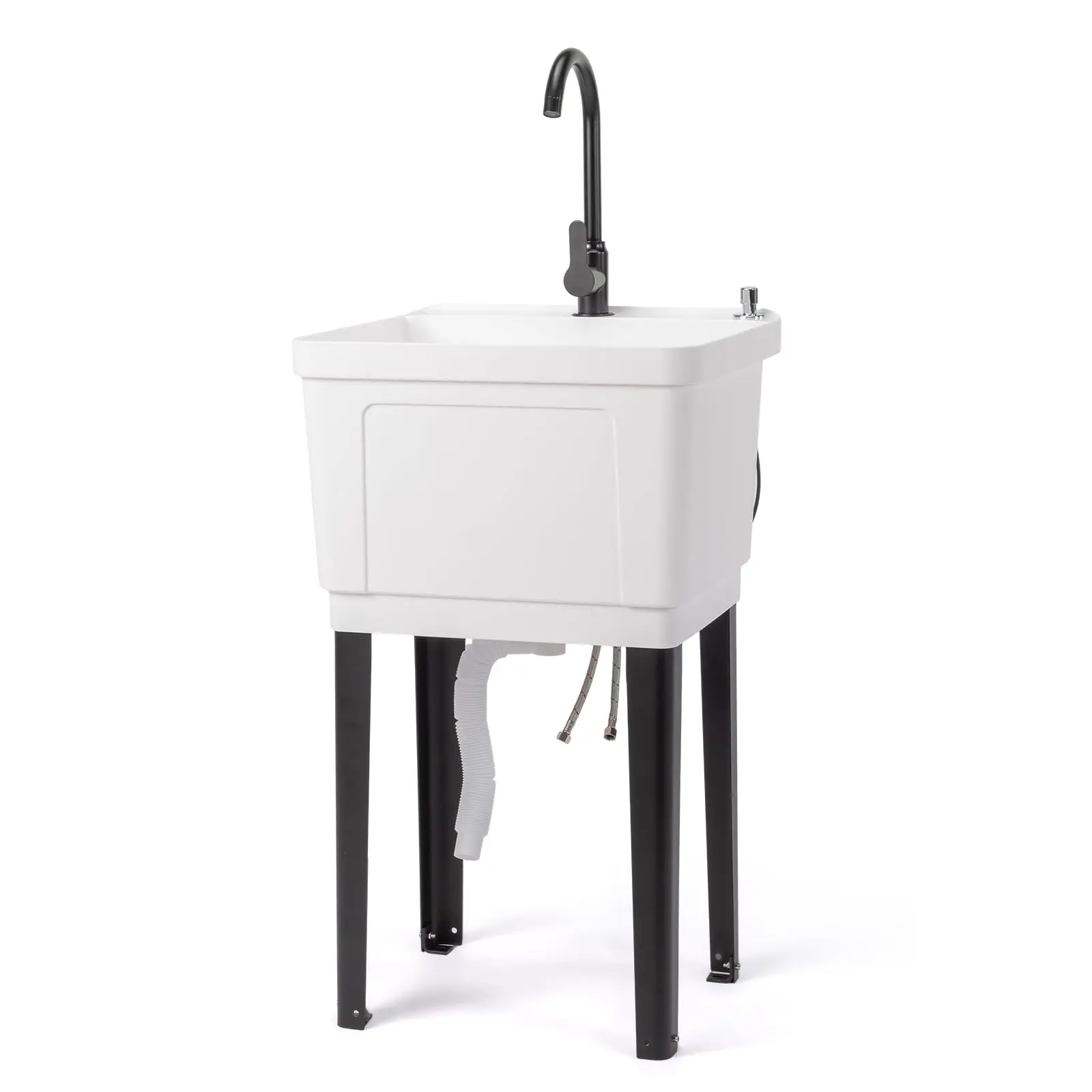13-Gallon Utility Sink Laundry Tub for Washing Room, Freestanding Utility Sink with Stainless Steel Faucet, (White