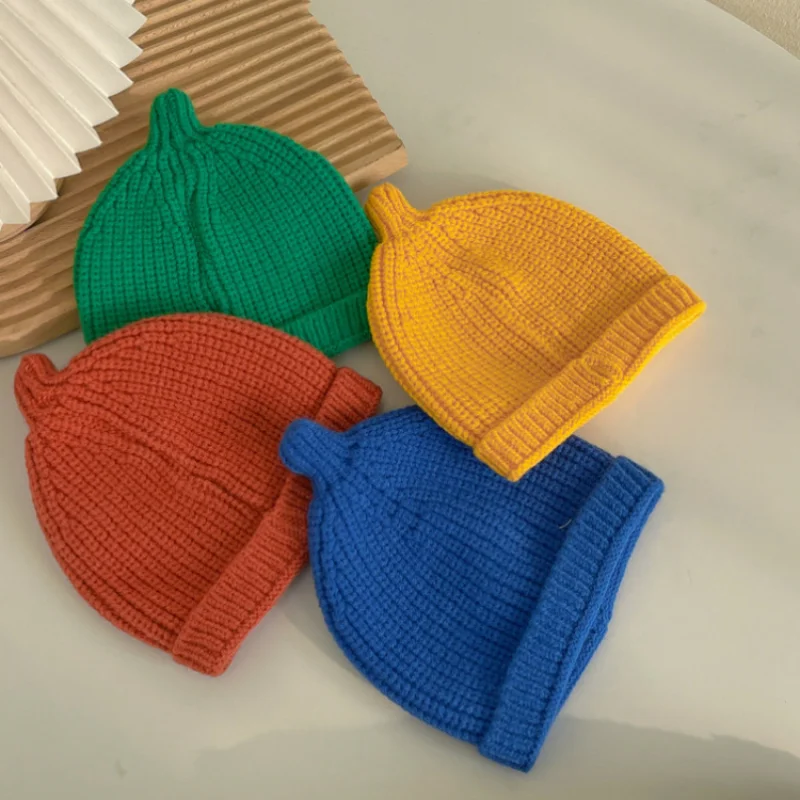 Spring Autumn Outdoor Warm Knit Beanies Bonnet Korean Candy Color Wool Baby Costume Hats Caps for Newborn Girls Boys Accessories