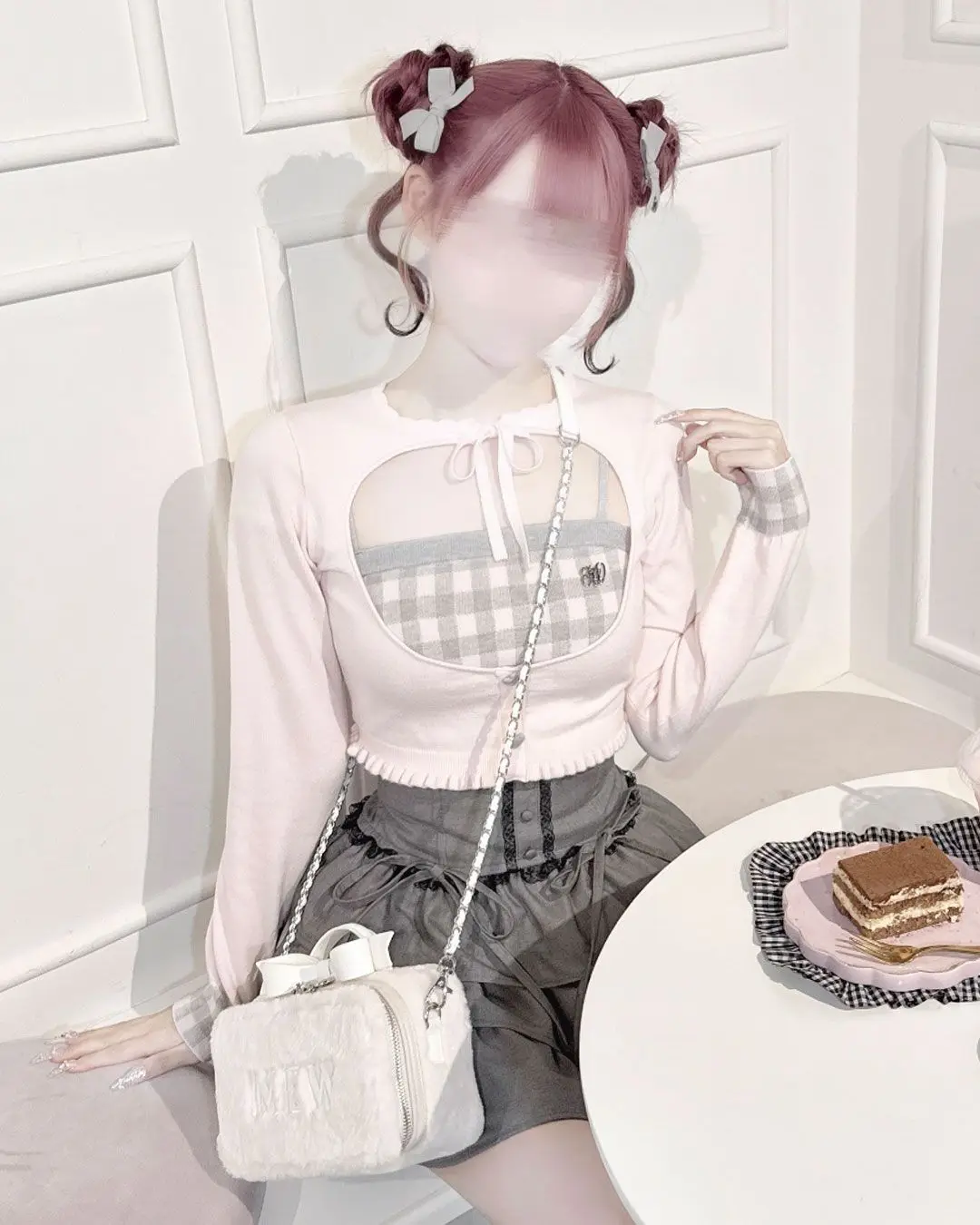 

Japanese Style Pullover Sweater Autumn Winter New Hollow Out Lace-up Knitted Cardigan + Plaid Knitted Camisole for Women