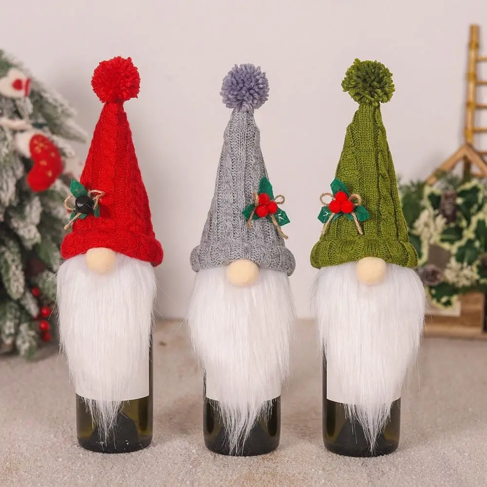 2pcs Cartoon Christmas Gift Wine Bottle Cover Knitted Reusable Rudolf Faceless Bottle Bag Exquisite Champagne Bottle Cover