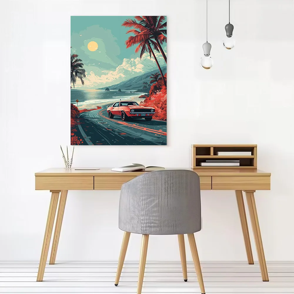 Sunset Vintage Car Drive Printed Canvas Poster Personalized High Quality Wall Art Paintings for Modern Home Decoration Ornaments
