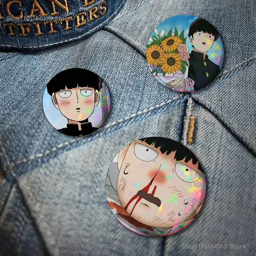 M-Mob Psycho 100 Anime Badge on Backpack Clothes decoration Tinplate Round Brooch Funny Custom Gifts for Friend