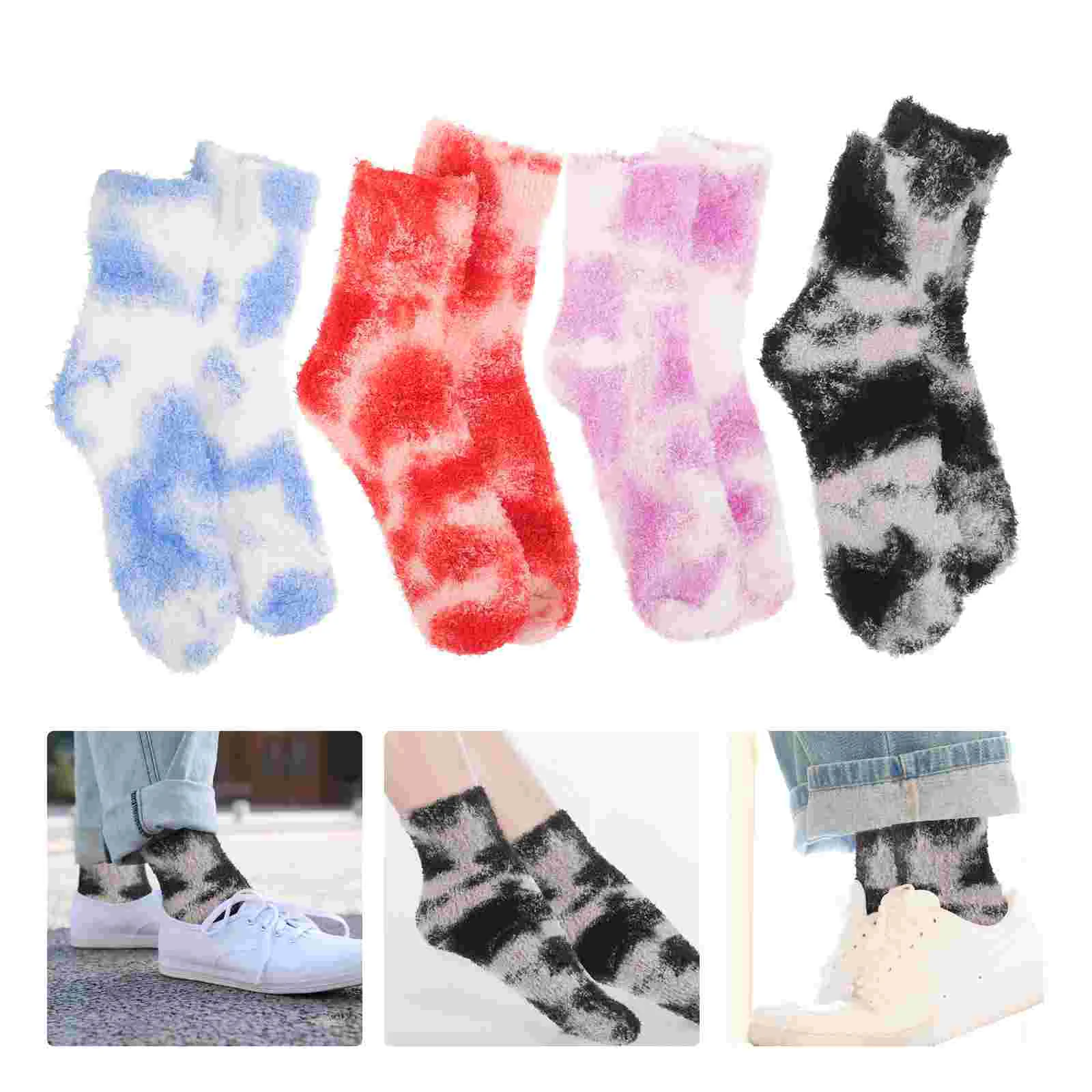 

4 Pairs Coral Fleece Fluffy Socks Warm Winter Thermal Fuzzy Bulk and for