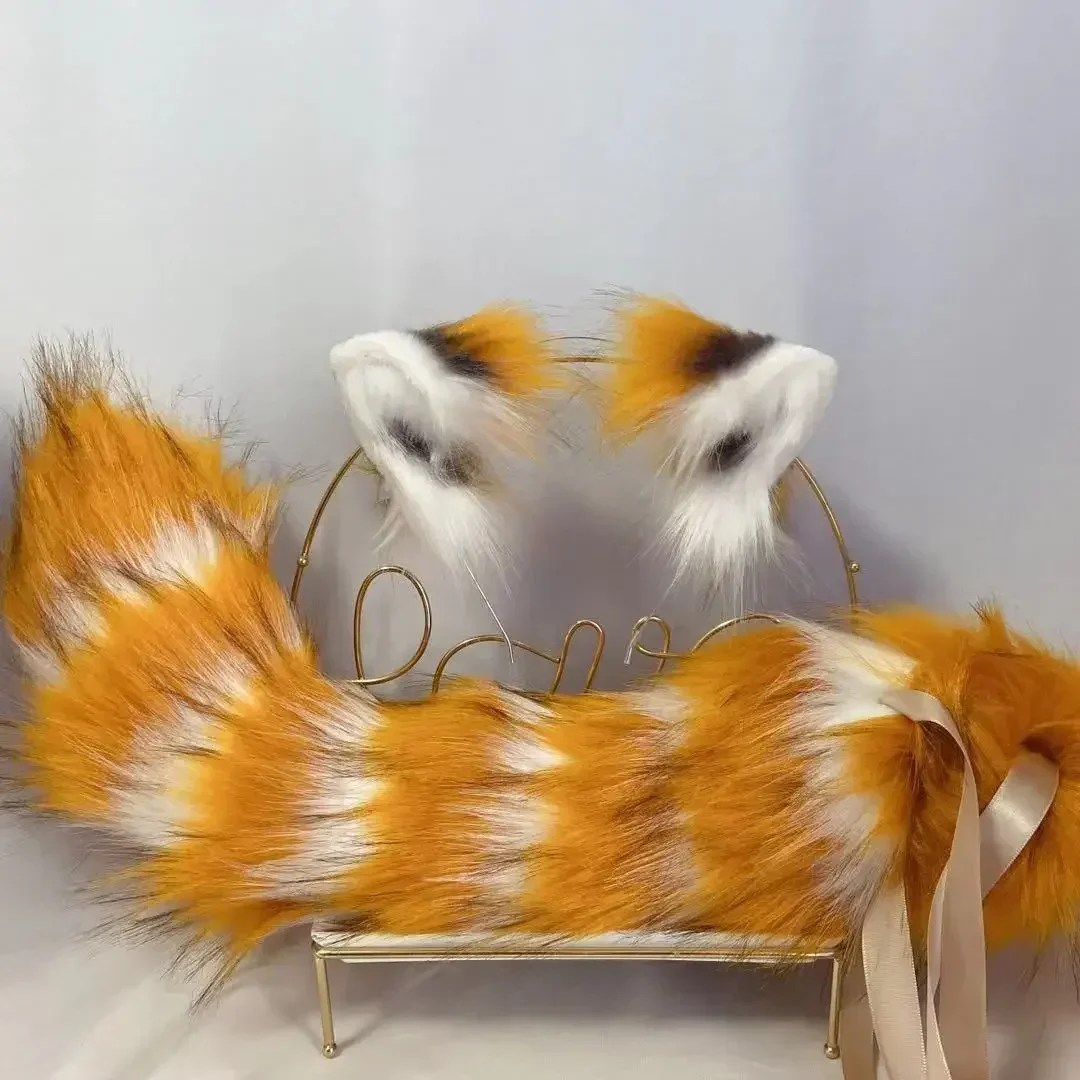 Handmade Simulated Anime Beast Animal Panda Ears Tail Wolf Cat Fox Ears Hair Hoop Headwear For Christmas Halloween Cosplay Prop