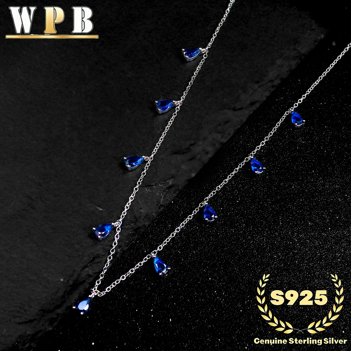 Genuine S925 Sterling Silver Cubic Zirconia Teardrop Necklace Adjustable Chain Jewelry Gift for Women White Green Blue Sparkle