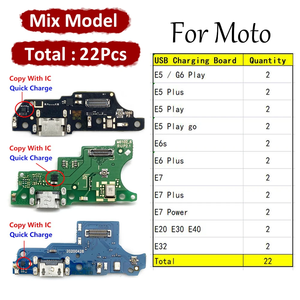 

22Pcs, USB Charging Board Port Dock Charger Connector Flex Cable For Moto E5 E6 E6s E7 Plus Power Play go E20 E30 E40 E32